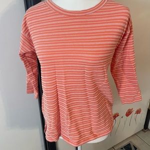 Columbia orange and white striped and textured 3/4 sleeve shirt